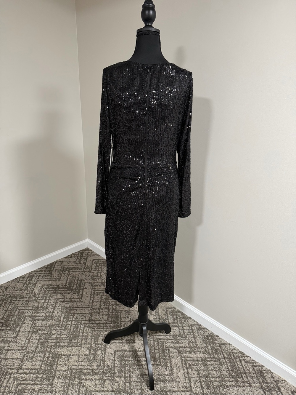 Calvin Klein Black Sequin Long Sleeve Midi Dress - Picture 9 of 15
